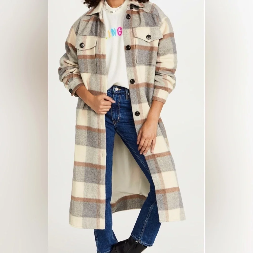 STELLA NOVA Emmy Joe Plaid Longline Coat jacket overshirt wool felt blend 10